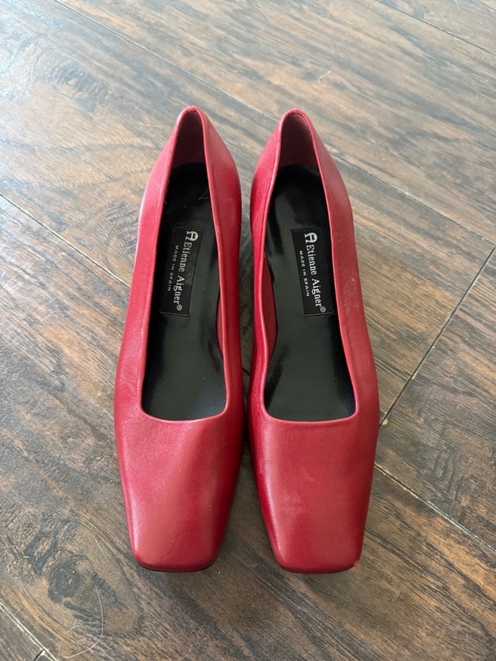Etienne Aigner Red Leather Square-Toe Pumps